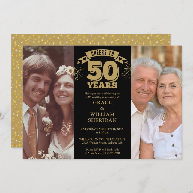 Invitación Saludos al 50° Aniversario Boda 2 Foto (Anverso / Reverso)