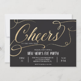 Invitación Saludos al elegante guión de Año Nuevo negro