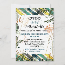 Invitación Saludos al Fiesta botánico de la cena de Año Nuevo