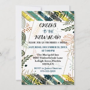 Invitación Saludos al Fiesta botánico de la cena de Año Nuevo