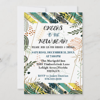 Invitación Saludos al Fiesta botánico de la cena de Año Nuevo
