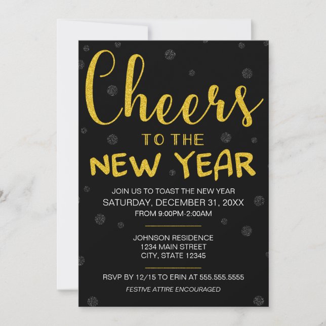 Invitación Saludos al Fiesta de Año Nuevo (Anverso)