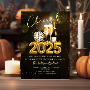 Invitación Saludos al Fiesta de Año Nuevo 2025 Champagne de o