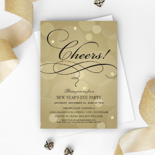 Invitación Saludos al Fiesta de Nochevieja Champagne Gold