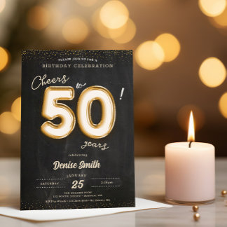 Invitación Saludos al globo de Relieve metalizado dorado de 5