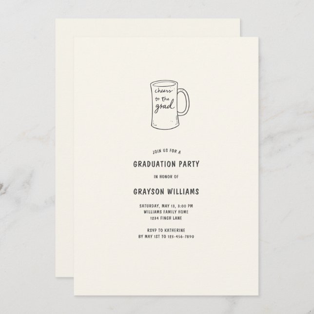 Invitación Saludos al Grad Beer Mug Graduation Party (Anverso / Reverso)