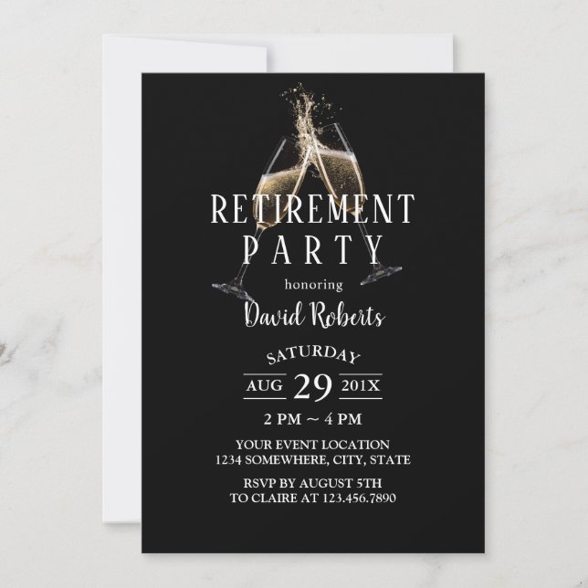 Invitación Saludos Al Retiro La Tostada De Champagne Elegante (Anverso)