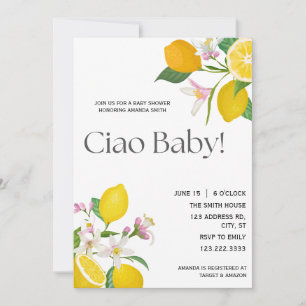 Invitación "Saludos, Bebé" Lindos limones y flores italianas