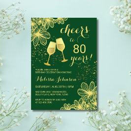 Invitación Saludos Champagne Floral Gold Green Birday