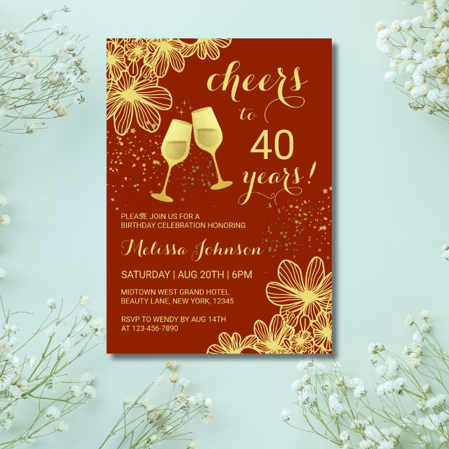 Invitación Saludos Champagne Floral Gold Terracotta Cumpleaño (Subido por el creador)
