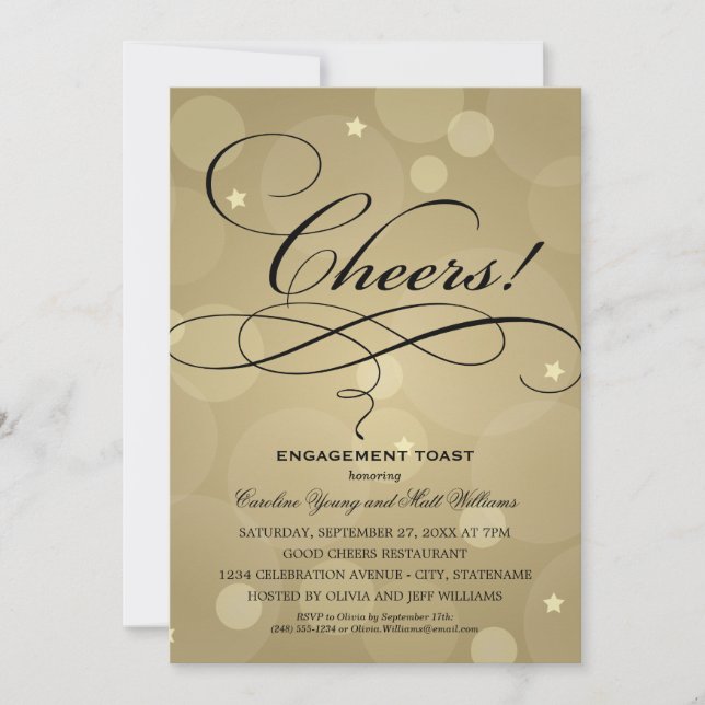 Invitación Saludos Champagne Gold Boda Engagement Party (Anverso)