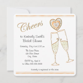 Invitación Saludos con gafas de champagne y corazones