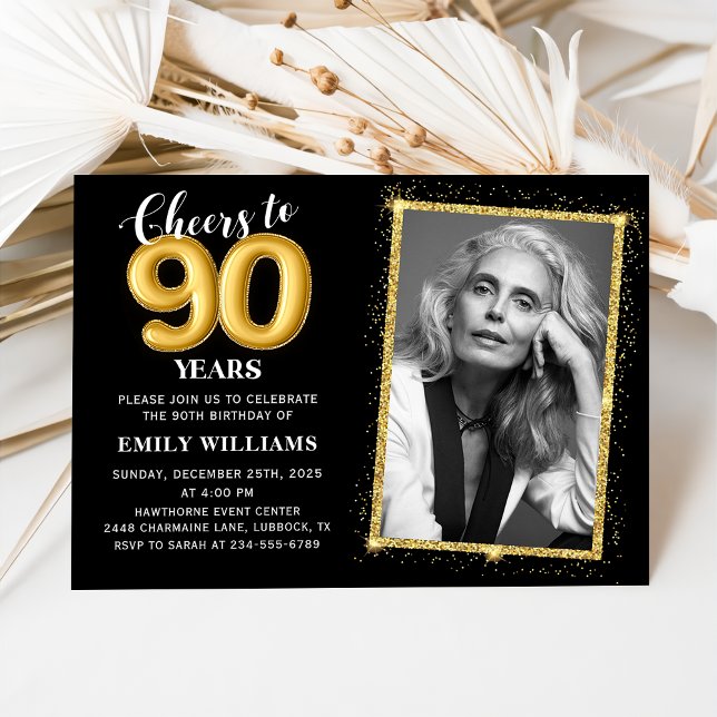 Invitación Saludos de oro a 90 años foto de cumpleaños 90 (Subido por el creador)