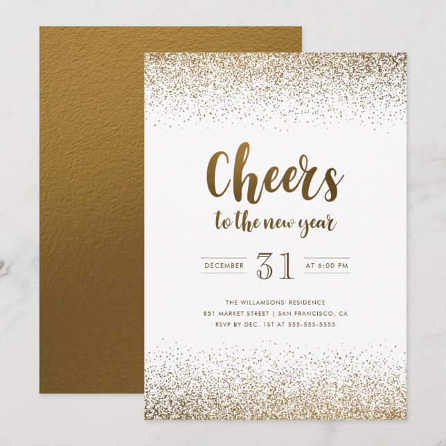 Invitación Saludos De Relieve metalizado dorado A La Fiesta D (Anverso / Reverso)