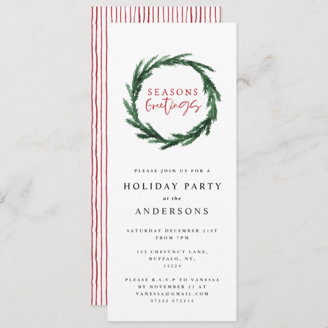 Invitación Saludos de temporada acuarela de color corona fest (Anverso / Reverso)