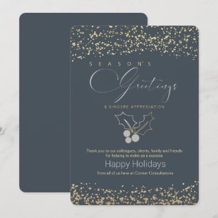 Invitación Saludos de Temporada Modernos Azul Oro de Negocios
