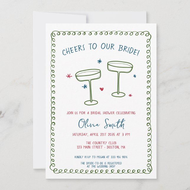 Invitación Saludos Ducha de novia escrita a mano (Anverso)