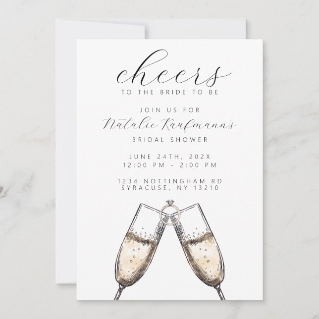 Invitación Saludos Elegantes y Bubbly Champange Bridal Shower (Anverso)