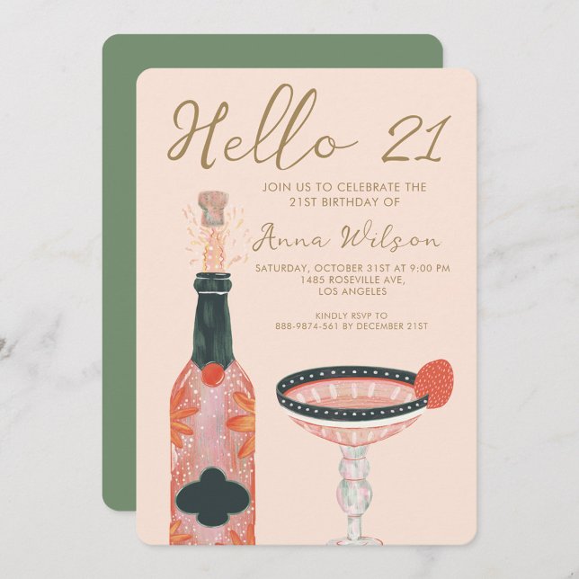 Invitación Saludos Fresa Rosa y Rubor Hola 21 cumpleaños (Subido por el creador)