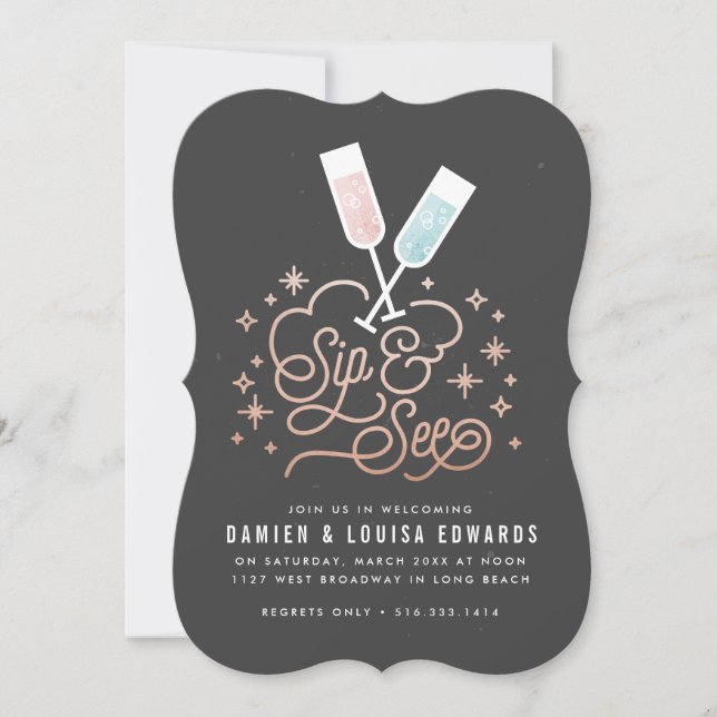 Invitación Saludos gemelos a la pequeña y visita (Anverso)