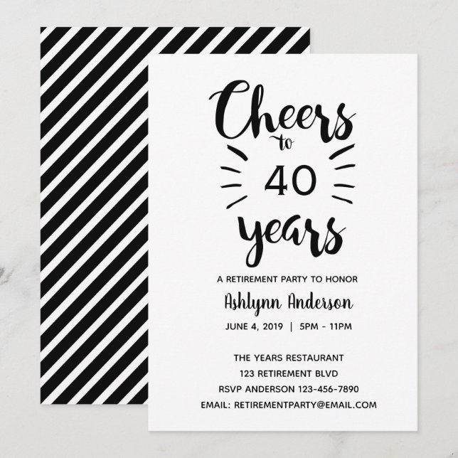 Invitación Saludos modernos a la jubilación (Anverso / Reverso)