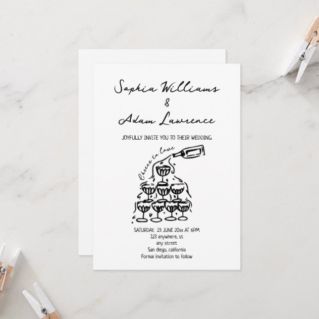 Invitación Saludos para amar a la Boda Hand Drawn (Anverso/Reverso In Situ)