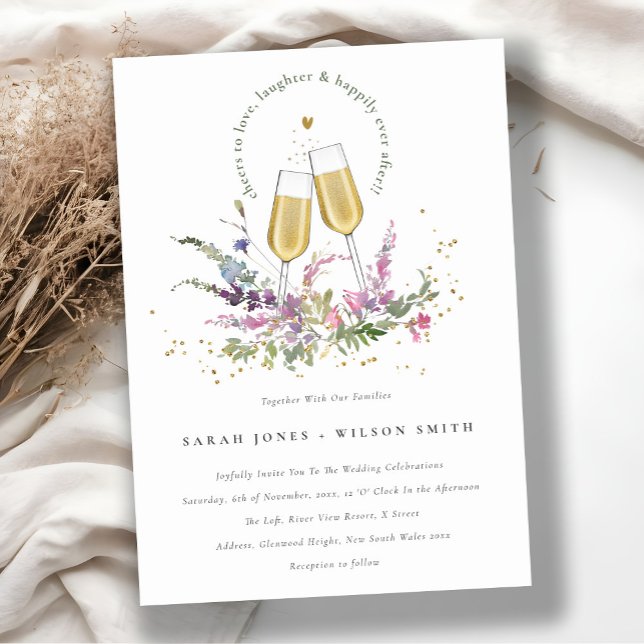 Invitación Saludos para amar al Boda floral de gafas de oro (Subido por el creador)