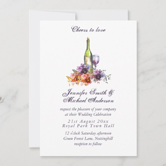 Invitación Saludos para amar el vino degustando la floral mor (Anverso)