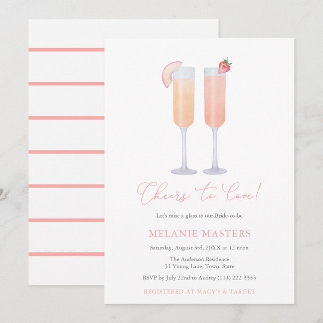 Invitación Saludos para amar, levanten una ducha de novia con (Anverso / Reverso)