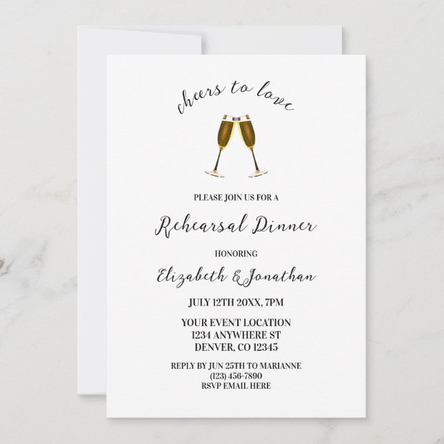 Invitación Saludos Para Enamorar El Ensayo De Gafas De Champa (Anverso)