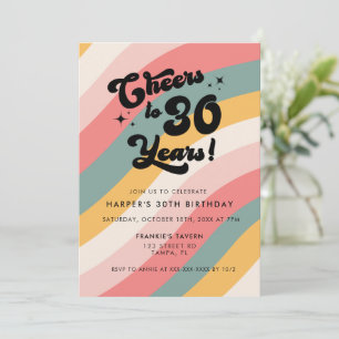 Invitación Saludos retro a 30 años de colorido cumpleaños 30