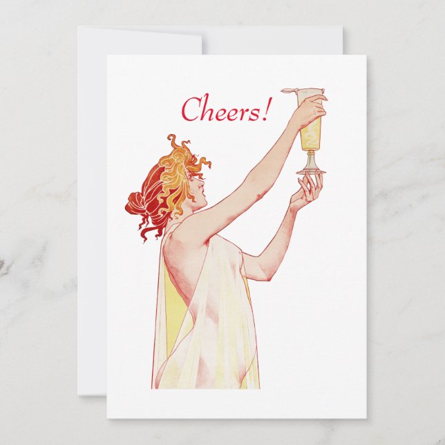 Invitación Saludos, un brindis para ti levantando un vaso, in (Anverso)