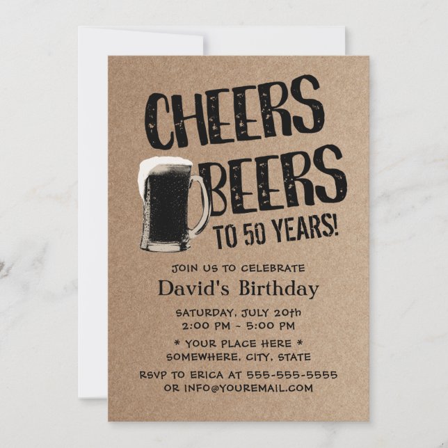 Invitación Saludos y cerveza Fiesta de cumpleaños Rustic Kraf (Anverso)