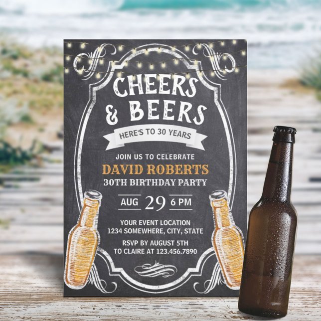 Invitación Saludos y cerveza Rustic Chalkboard 30 cumpleaños (Subido por el creador)