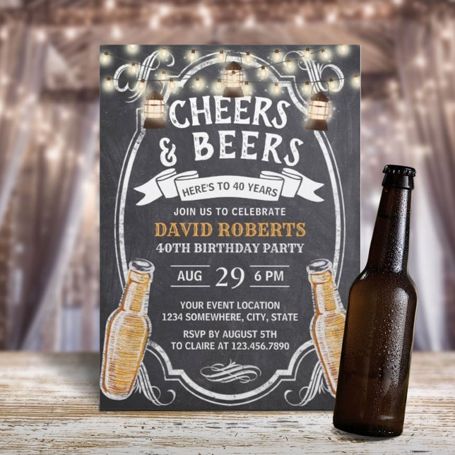 Invitación Saludos y cerveza Rustic Chalkboard 40 cumpleaños (Subido por el creador)