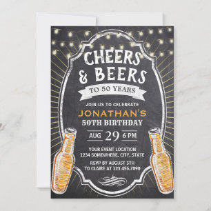Invitación Saludos y cerveza Rustic Chalkboard 50 cumpleaños