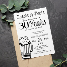 Invitación Saludos y cervezas 30 hombres casuales cumpleaños
