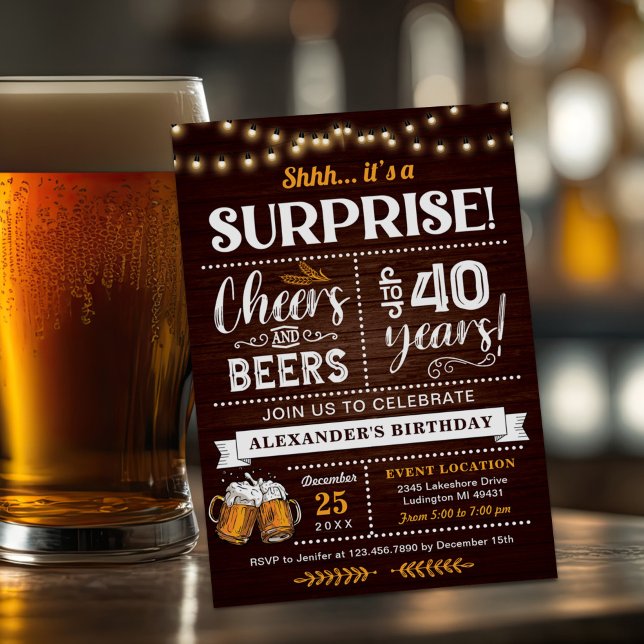Invitación Saludos y cervezas 40.ª Rústica de cumpleaños (Subido por el creador)