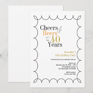 Invitación Saludos y cervezas 40 cumpleaños Fiesta Wavy Borde