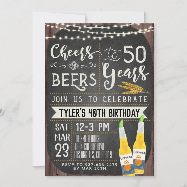 Invitación Saludos y cervezas 50 cumpleaños (Anverso)