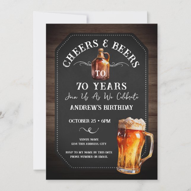Invitación Saludos y cervezas 70° cumpleaños (Anverso)