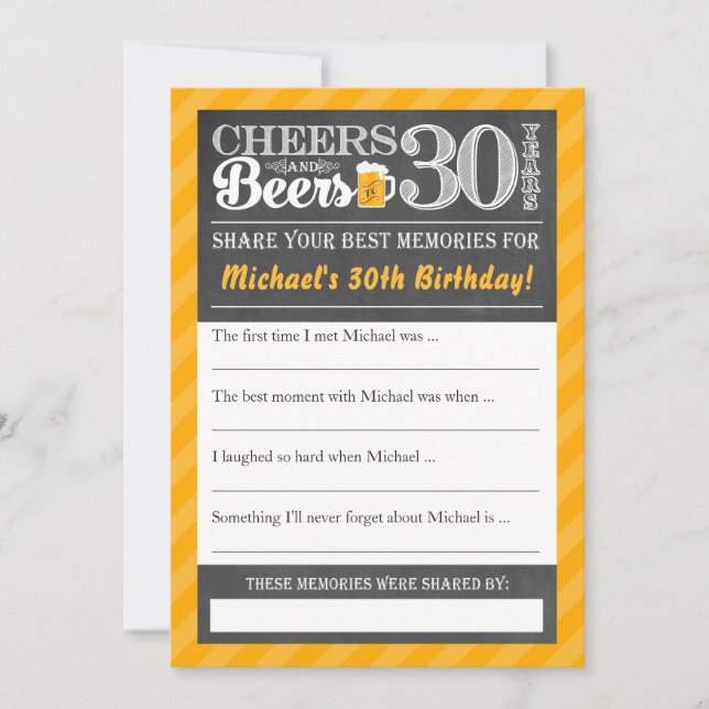 Invitación Saludos y cervezas a 30 años ・ Comparta una tarjet (Anverso)