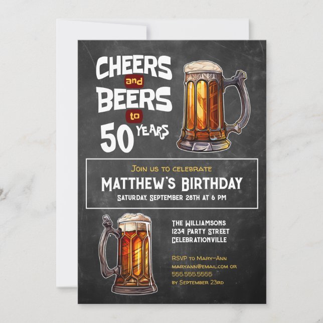 Invitación Saludos Y Cervezas A 50 Años De Fiesta De Cumpleañ (Anverso)