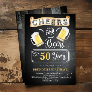 Invitación Saludos y cervezas a fiesta de cumpleaños de 50 añ