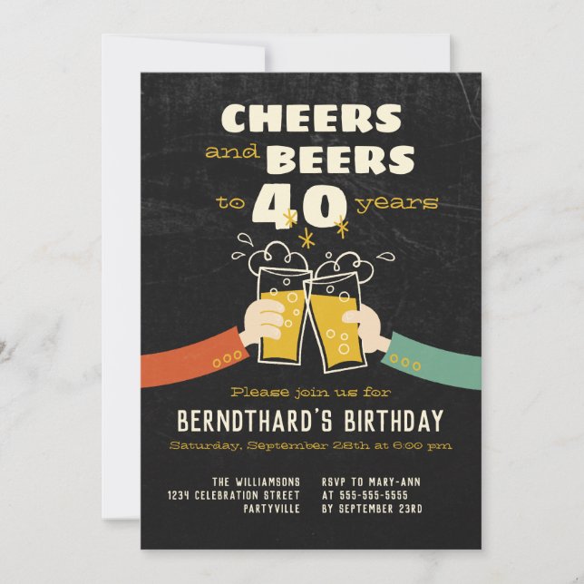 Invitación Saludos Y Cervezas A Un Personalizado Retro De 40  (Anverso)