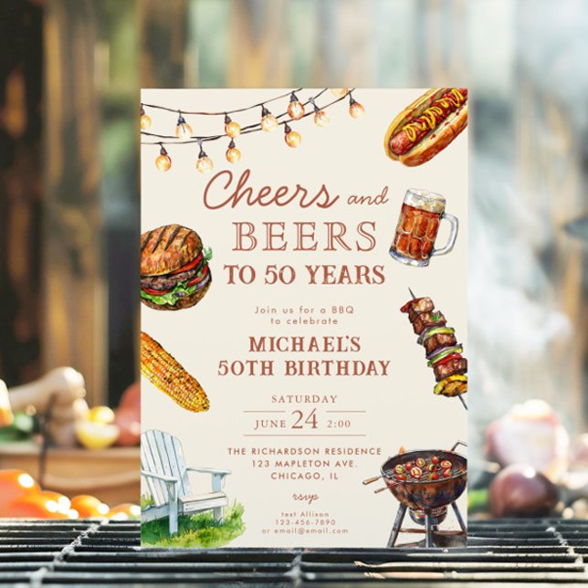 Invitación Saludos y cervezas BBQ Barbeque Fiesta de cumpleañ (Subido por el creador)