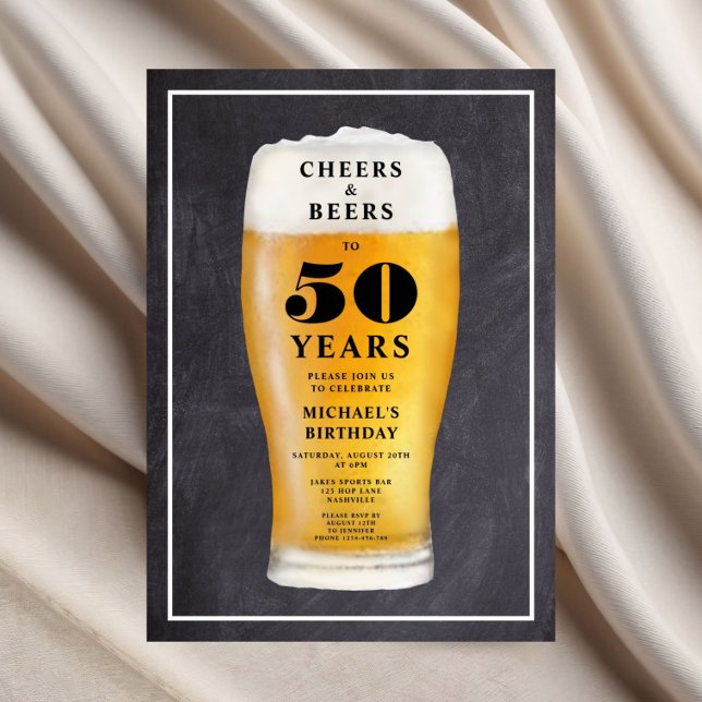 Invitación Saludos Y Cervezas Cumpleaños 50 (Cheers And Beers 50th Birthday Invitation)