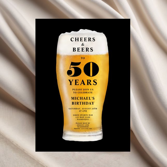 Invitación Saludos Y Cervezas Cumpleaños 50 (Cheers And Beers 50th Birthday Invitation)