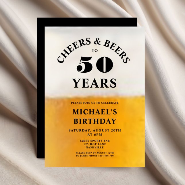 Invitación Saludos Y Cervezas Cumpleaños 50 (Cheers And Beers 50th Birthday Invitation)