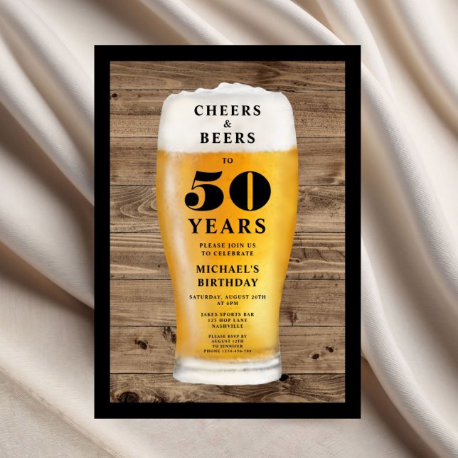 Invitación Saludos Y Cervezas Cumpleaños 50 (Cheers And Beers 50th Birthday Invitation)
